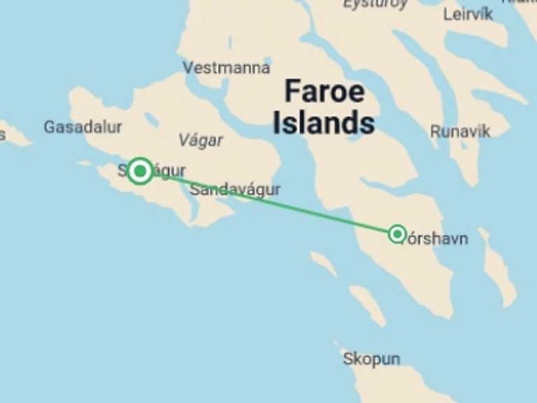Map itinerary of Denmark Tour in September 2025 with 3 destination visits for the trip: Faroe Islands Express - 5 days