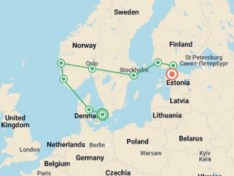 Map itinerary of Tallinn Tour in Fall with 9 destination visits for the trip: Absolute Scandinavia and the Baltics