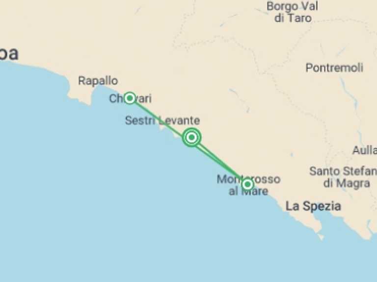 Map of Cinque Terre and Liguria Tour with 3 destination visits for the trip: Walks of the Cinque Terre and Portofino