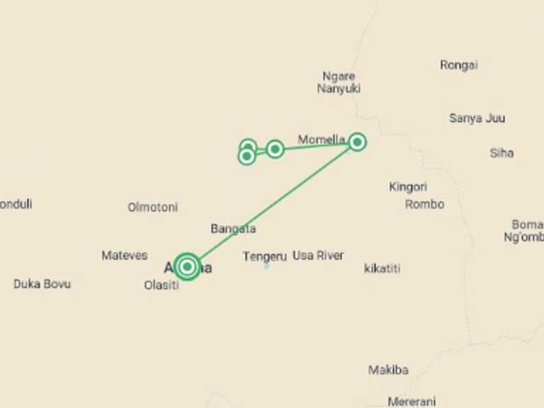 Map of 4-Day Arusha Tour with 4 destination visits for the trip: 4-Day Mount Meru Trekking 