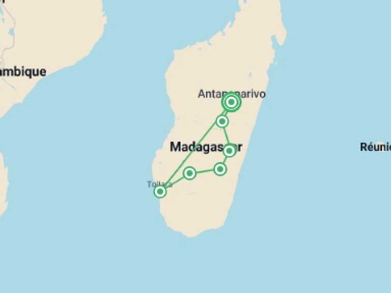 Map of Africa Walking Tour with 7 destination visits for the trip: Unique Madagascar