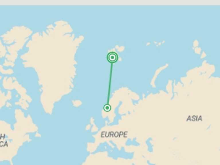 Map of 5-Day Scandinavia Tour with 3 destination visits for the trip: Svalbard Arctic Adventure - Sunny Winter