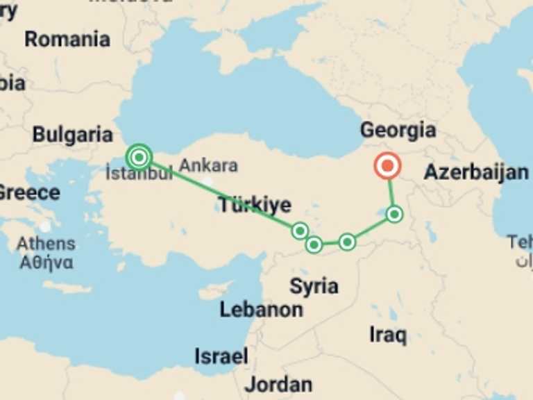 Map itinerary of Istanbul Tour in September 2027 with 6 destination visits for the trip: Eastern Turkey Adventure