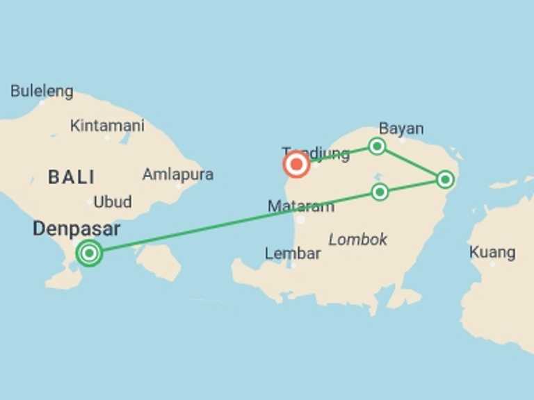 Map of a Farm and plantation visits Tour with 7 destination visits for the trip: Discover Lombok