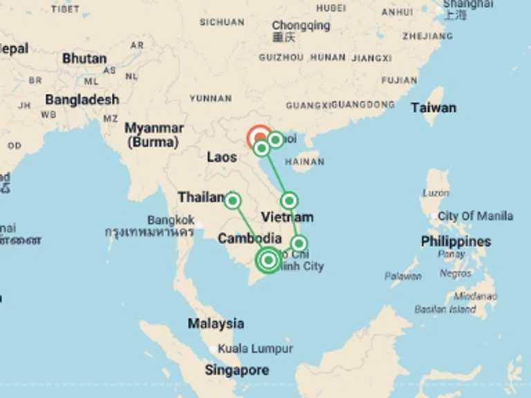 Map itinerary of Hanoi Tour in September 2026 with 7 destination visits for the trip: Vietnam Experience