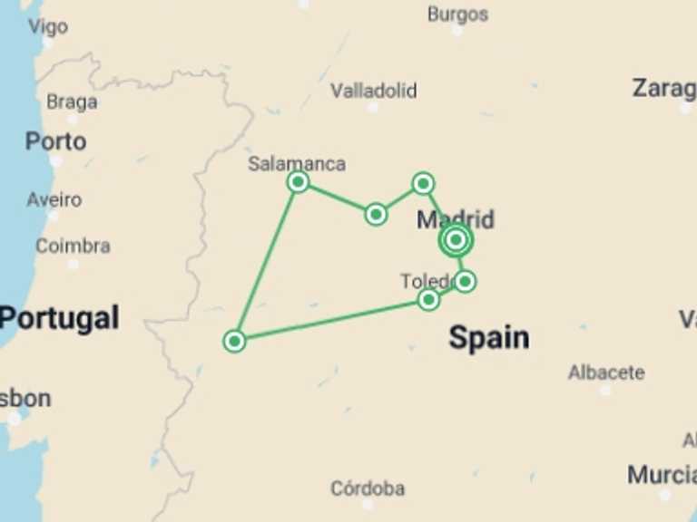 Map of Europe Tour with 5 destination visits for the trip: Madrid & World Heritage Cities, Self-drive