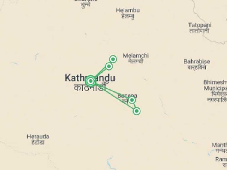 Map of Asia Tour with 3 destination visits for the trip: Nepal Trek and Temples