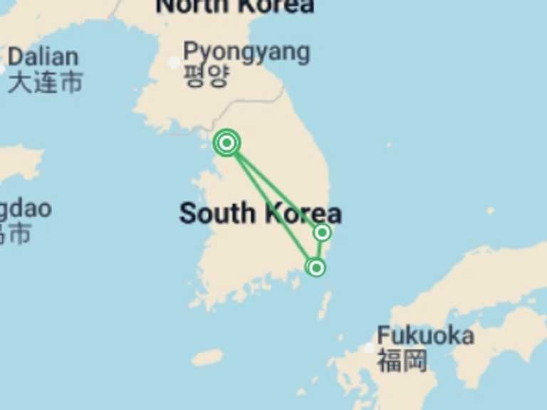 Map of 8-Day Asia Tour with 3 destination visits for the trip: Best of South Korea