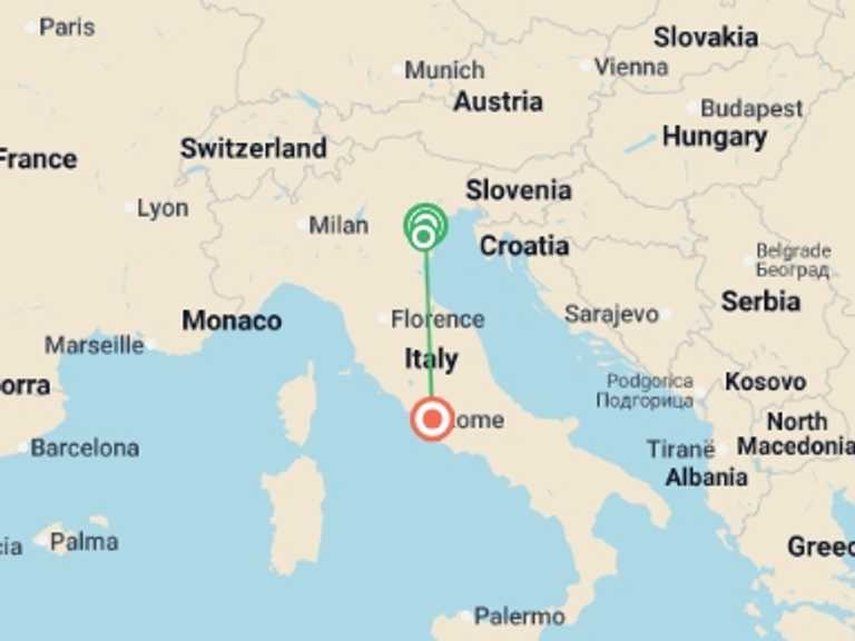 Map itinerary of Mediterranean Tour in Fall with 4 destination visits for the trip: Rome, Venice & the Jewels of Veneto (2026)