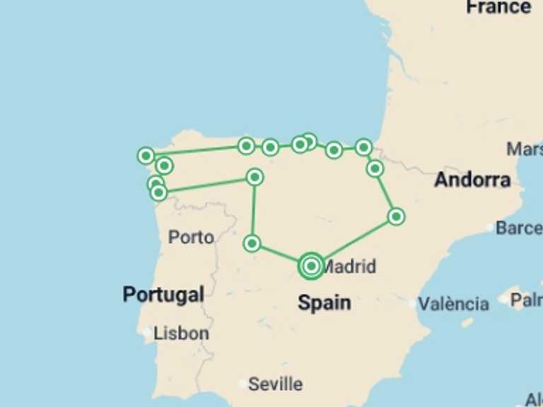 Map itinerary of Europe Tour in May 2026 with 8 destination visits for the trip: 8-day North Of Spain From Madrid (c780)