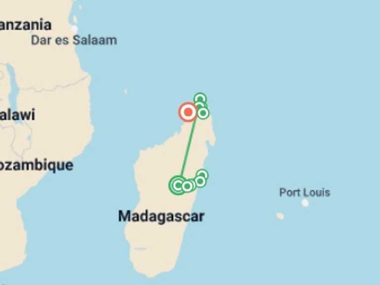 Map of Africa Beach Tour with 10 destination visits for the trip: East Meets North: A Madagascar Adventure