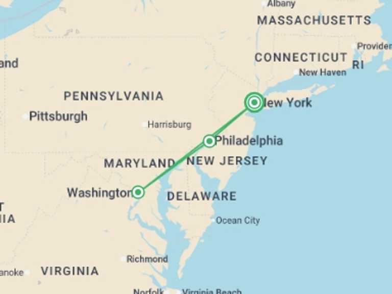 Map of New York Cultural, religious and historic sites Tour with 2 destination visits for the trip: Washington DC, Philadelphia & Amish Country 2D/1N (from New York)
