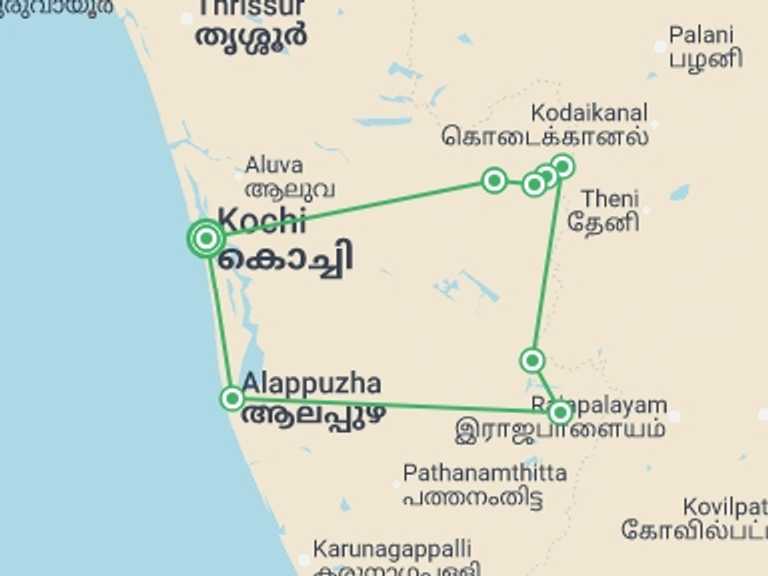 Map of Asia Tour with 8 destination visits for the trip: Walking in Kerala