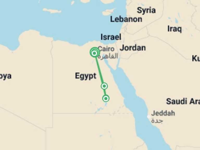 Map itinerary of Africa Tour in November 2026 with 4 destination visits for the trip: King Tutankhamun with Cruise - 10 days