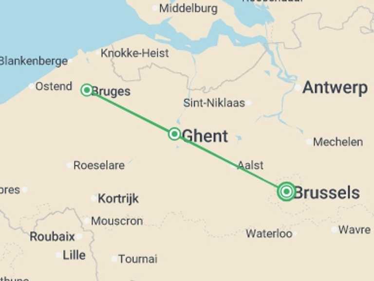 Map of a Cruise Tour with 4 destination visits for the trip: An Enchanting Christmas Getaway between Ghent and Bruges (port-to-port cruise)