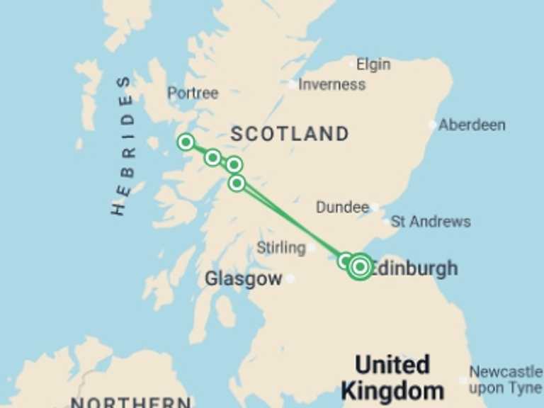 Map of Edinburgh Natural landmarks sightseeing Tour with 1 destination visits for the trip: Harry Potter & The Hogwarts Express