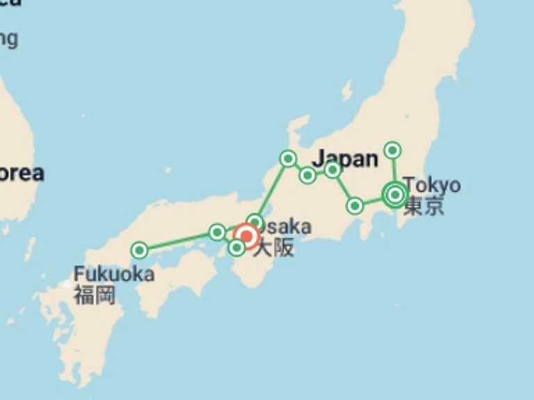 Map itinerary of Kanazawa Tour in April 2026 with 9 destination visits for the trip: Japan Cherry Blossom Discovery Tour