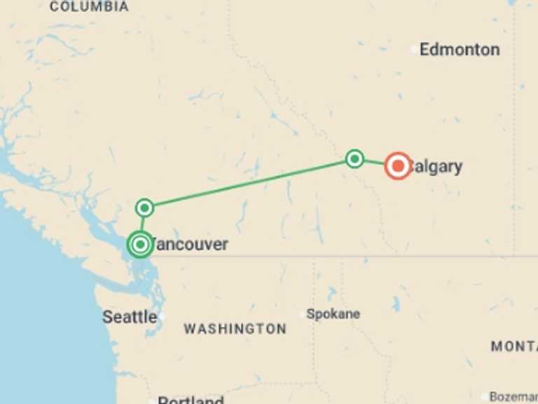 Map of 9-Day Canada Tour with 4 destination visits for the trip: Ski Canada
