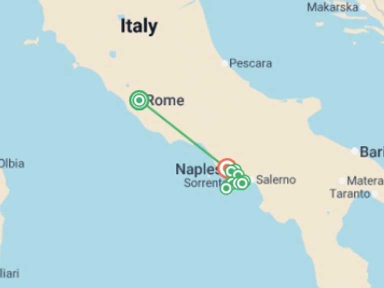 Map of Amalfi Coast & Campania Walking Tour with 5 destination visits for the trip: Rome and the Amalfi Coast on Foot