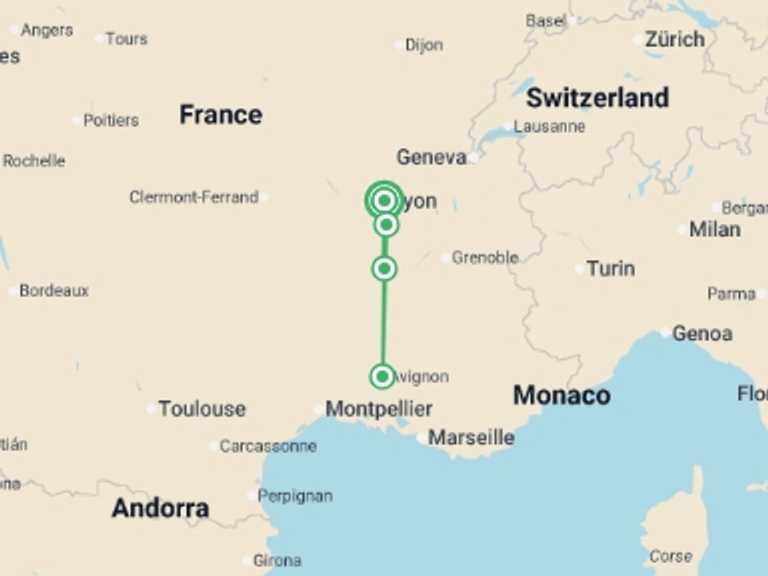 Map of France Tour with 3 destination visits for the trip: Provençal New Year's Eve in the Rhône Valley (port-to-port cruise)