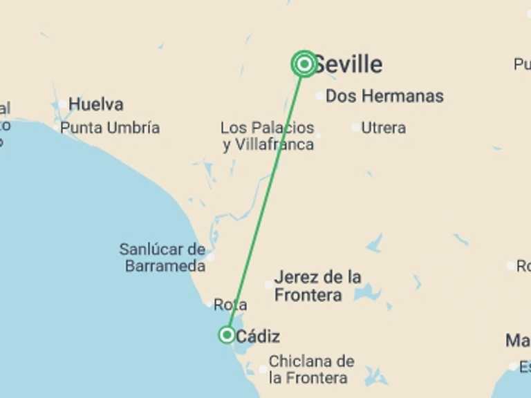 Map of 6-Day Seville Tour with 2 destination visits for the trip: The Soul of Christmas in Andalusia: Cruise to the Heart of the Nativity and Festive Celebrations (port-to-port cruise)