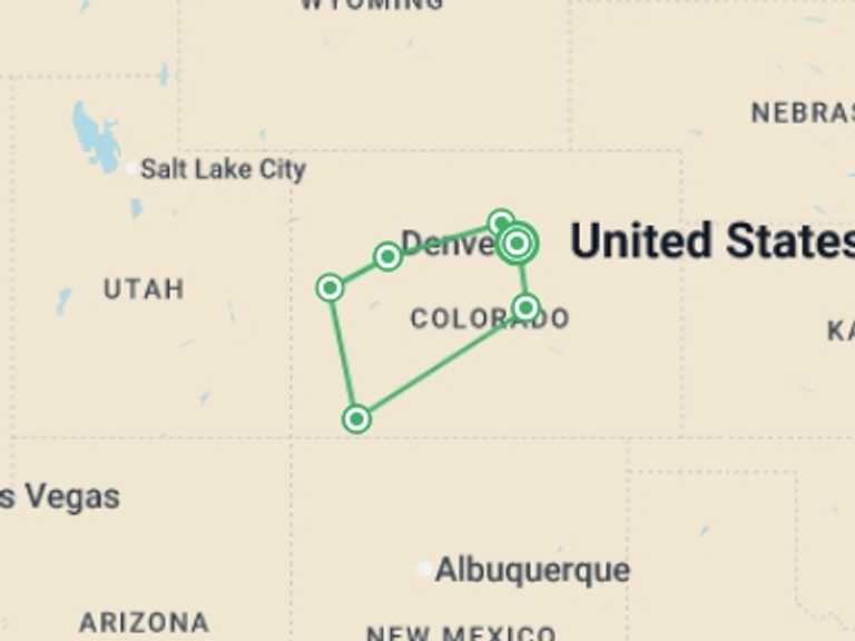 Map itinerary of USA Tour in Spring with 6 destination visits for the trip: Welcome to Colorado