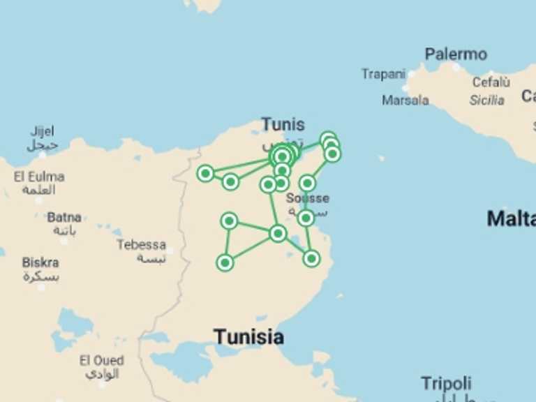 Map of a Art and architecture Tour with 3 destination visits for the trip: Immersive Tunisia, Small Group Tour