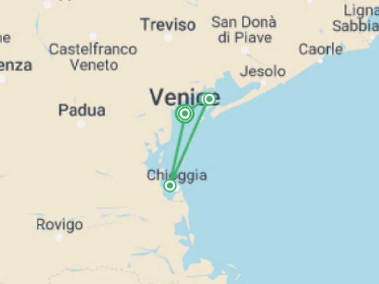 Map itinerary of Venice Tour in July 2026 with 2 destination visits for the trip: Venice at your pace (port-to-port package)
