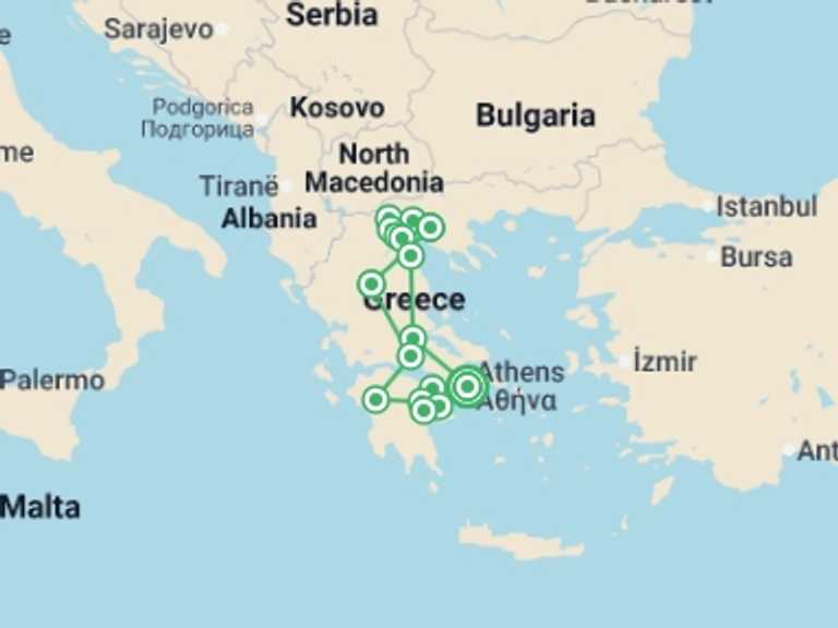 Map itinerary of Europe Tour in Spring with 5 destination visits for the trip: Grand Tour In Greece, Private Tour