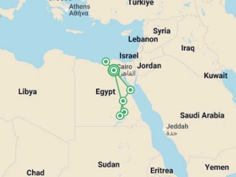 Map of 15-Day Aswan Tour with 6 destination visits for the trip: Explore Egypt