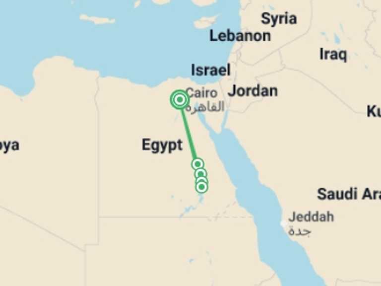 Map itinerary of Mediterranean Tour in June 2026 with 4 destination visits for the trip: Glimpse of Egypt