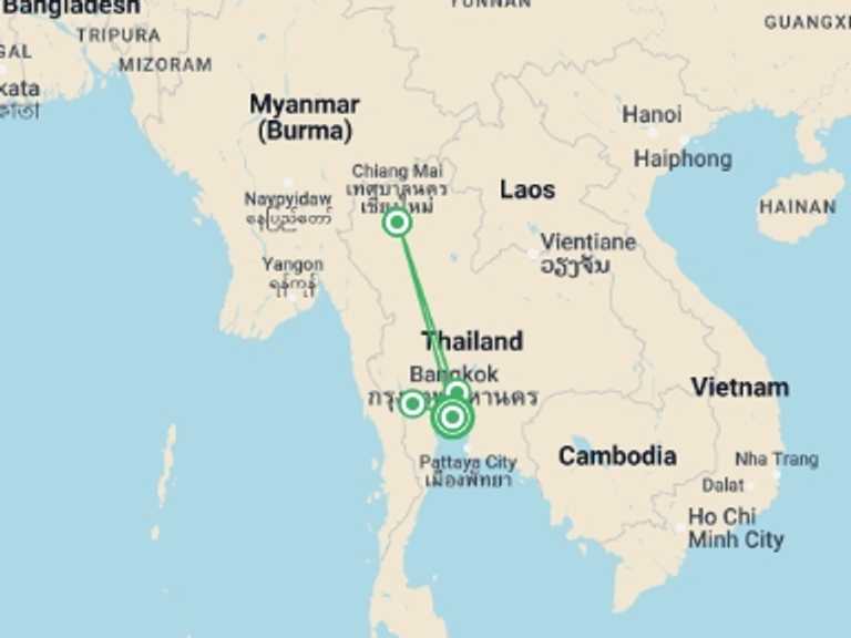 Map of Thailand Tour with 4 destination visits for the trip: Journeys: Explore Northern Thailand