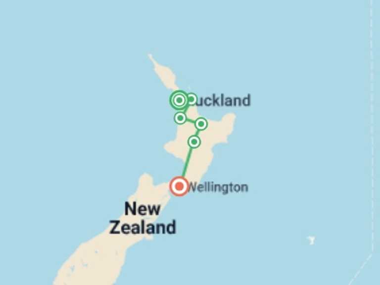 Map of Auckland Active and outdoor Tour with 6 destination visits for the trip: New Zealand Northern Trail (Southbound)