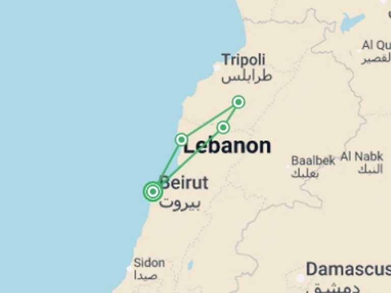 Map itinerary of Southern Africa Tour in December 2026 with 5 destination visits for the trip: Lebanon Express