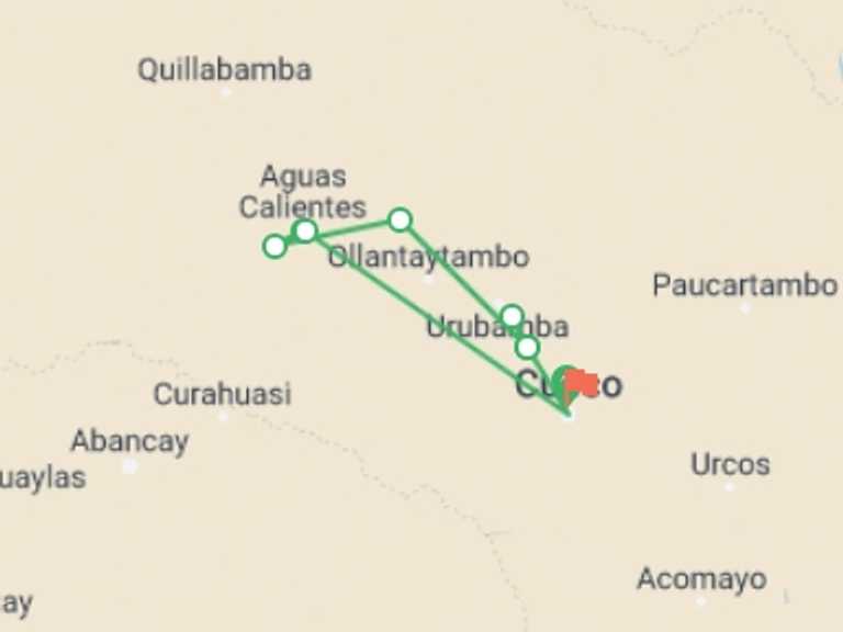 Map of Santa Teresa Tour with 9 destination visits for the trip: Machu Picchu Lodge to Lodge Adventure 6D/5N