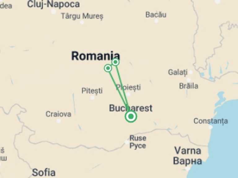 Map of Romania Tour with 3 destination visits for the trip: Halloween Party At Bran Castle 