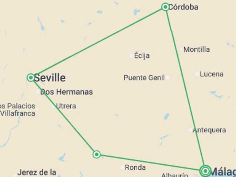 Map of Europe Wildlife Tour with 4 destination visits for the trip: Moorish Andalucia
