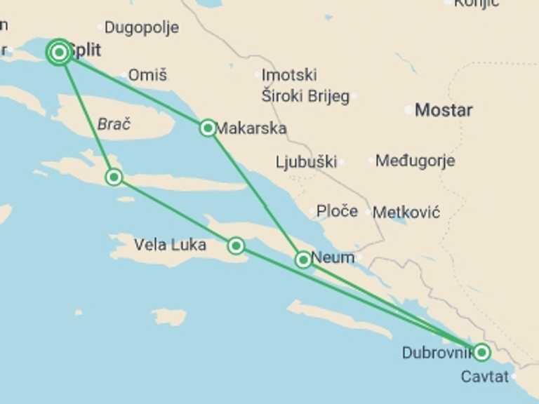 Map of Croatia Tour with 1 destination visits for the trip: Croatia Island Sail and Ultra Music Festival with Festigo Travel