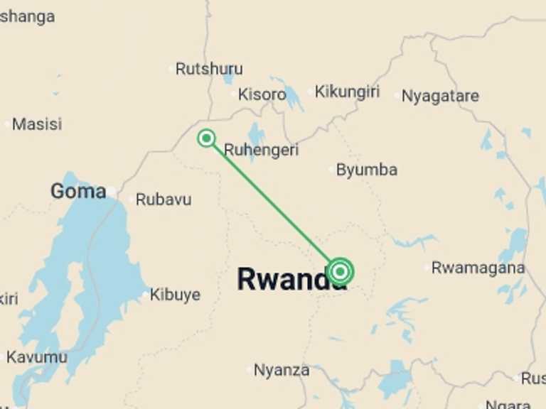Map of a Gorilla and chimpanzee tracking Tour with 2 destination visits for the trip: Gorilla Express - 4 days