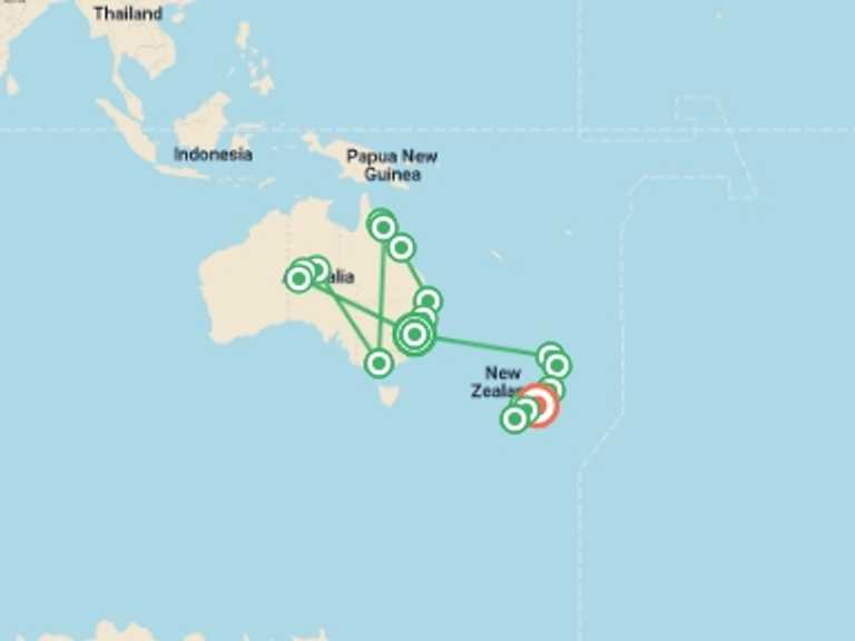 Map of Kaikoura Tour with 22 destination visits for the trip: Australia to New Zealand: The Best of the South Pacific