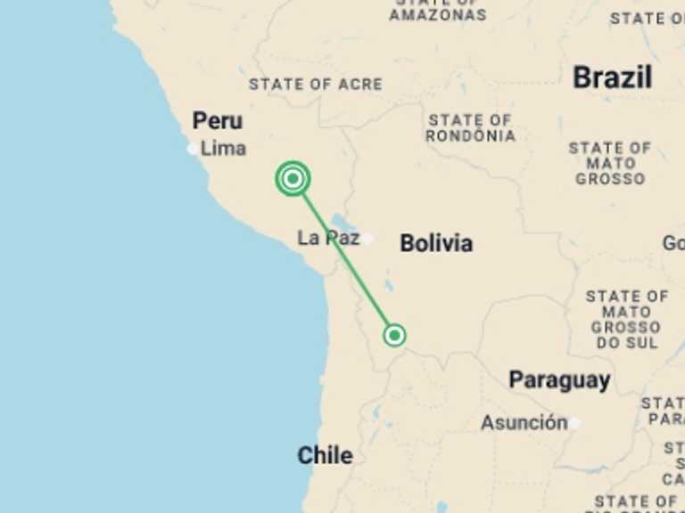 Map itinerary of Peru Tour in Winter with 2 destination visits for the trip: Salkantay and Lake Humantay 2D/1N