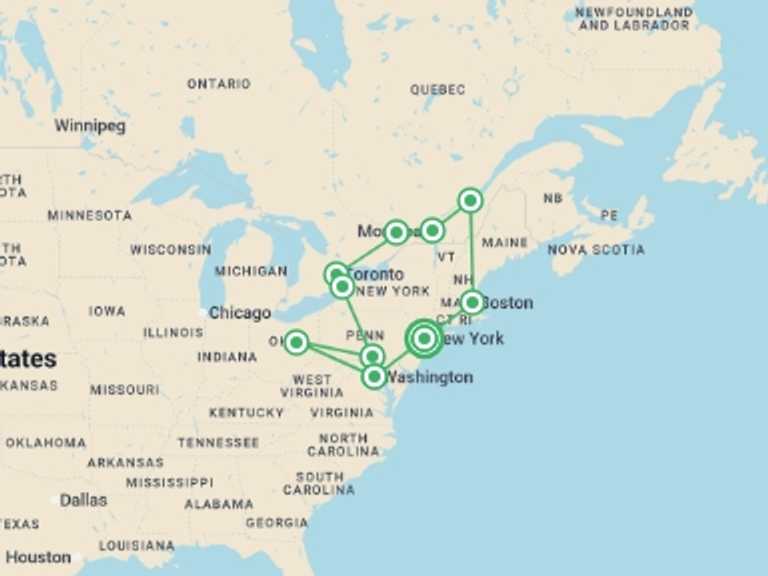 Map of New York Tour with 8 destination visits for the trip: Eastern Discovery
