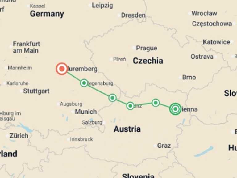 Map of Europe Tour with 6 destination visits for the trip: European Holiday Markets (2027)