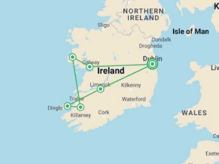Map itinerary of Dublin Tour in November 2026 with 6 destination visits for the trip: Live Like A Lord