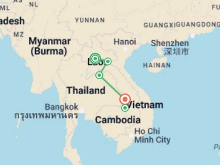 Map of a Waterfalls Tour with 5 destination visits for the trip: Explore Laos's Hidden charm - 10 Days Private Tour