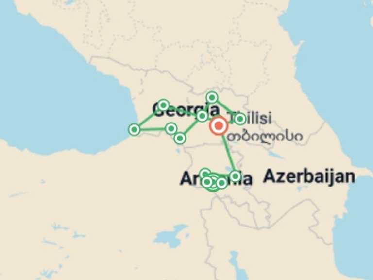 Map of Europe Tour with 13 destination visits for the trip: The Best of Georgia and Armenia
