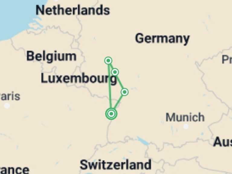 Map of a Romantic Tour with 4 destination visits for the trip: The Romantic Rhine Valley and the Rock of Lorelei (port-to-port cruise)