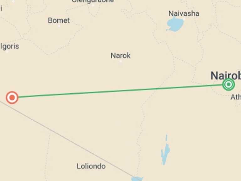 Map of 6-Day Kenya Tour with 2 destination visits for the trip: Essential Kenya Safari
