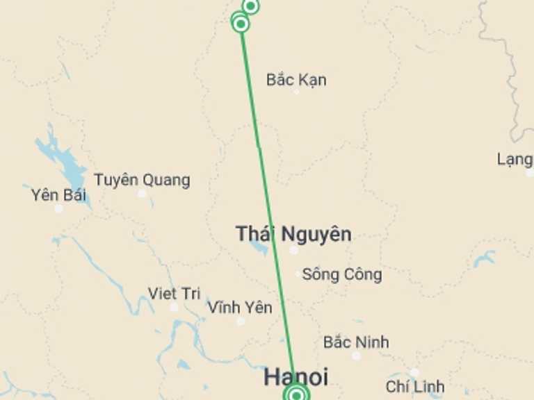 Map of Hanoi Active and outdoor Tour with 3 destination visits for the trip: Ba Be Hidden Trails Trekking 3 Days 2 Nights