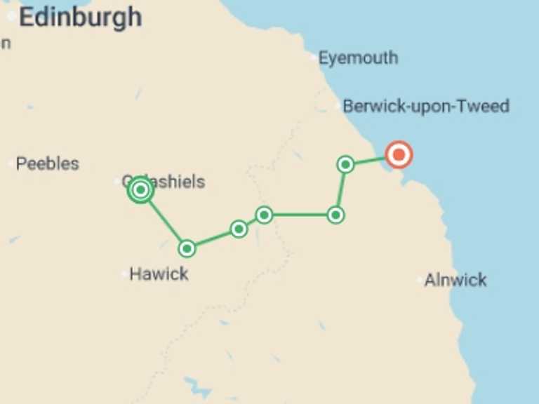 Map of Europe Tour with 7 destination visits for the trip: St Cuthbert's Way - 8 Days